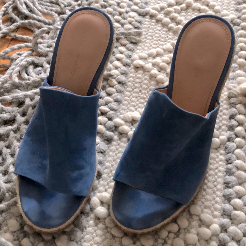 Sigerson Morrison Blue Wedge Platform Slides Retro 70s